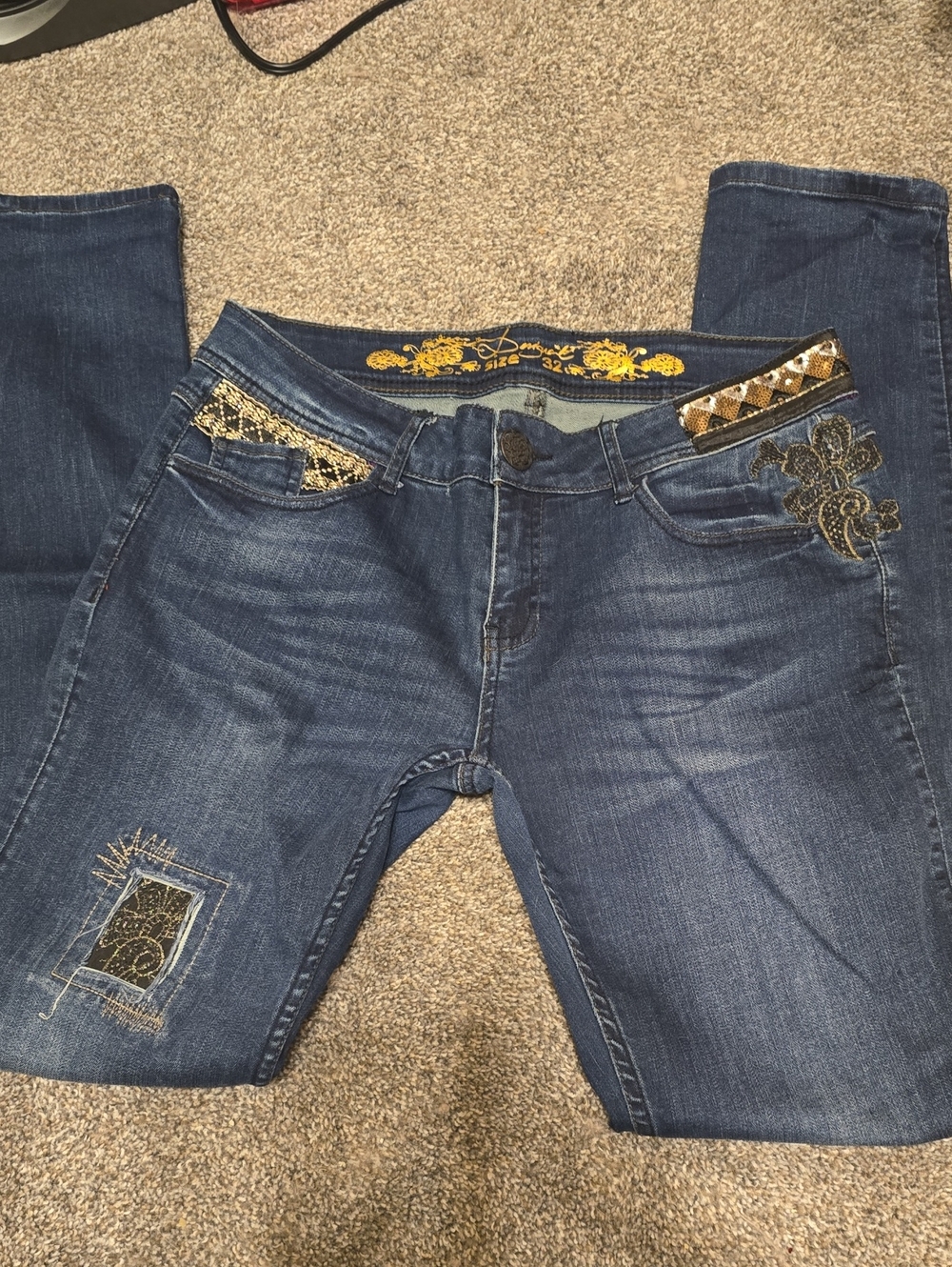 Desigual Dark Blue Skinny Jeans with Gold Embellishments